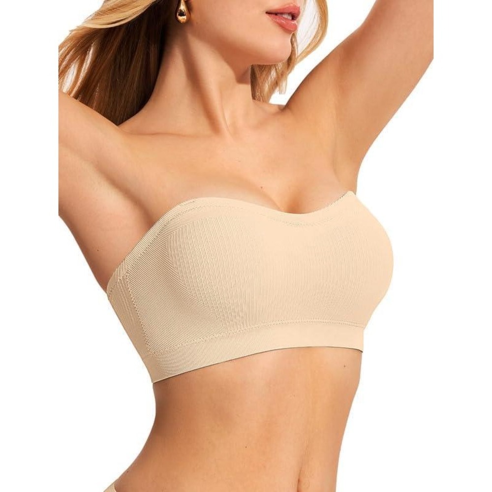 ProKloud Beige Rib Knit Strapless Convertible Push-Up Bandeau Bra Sz XL NWT